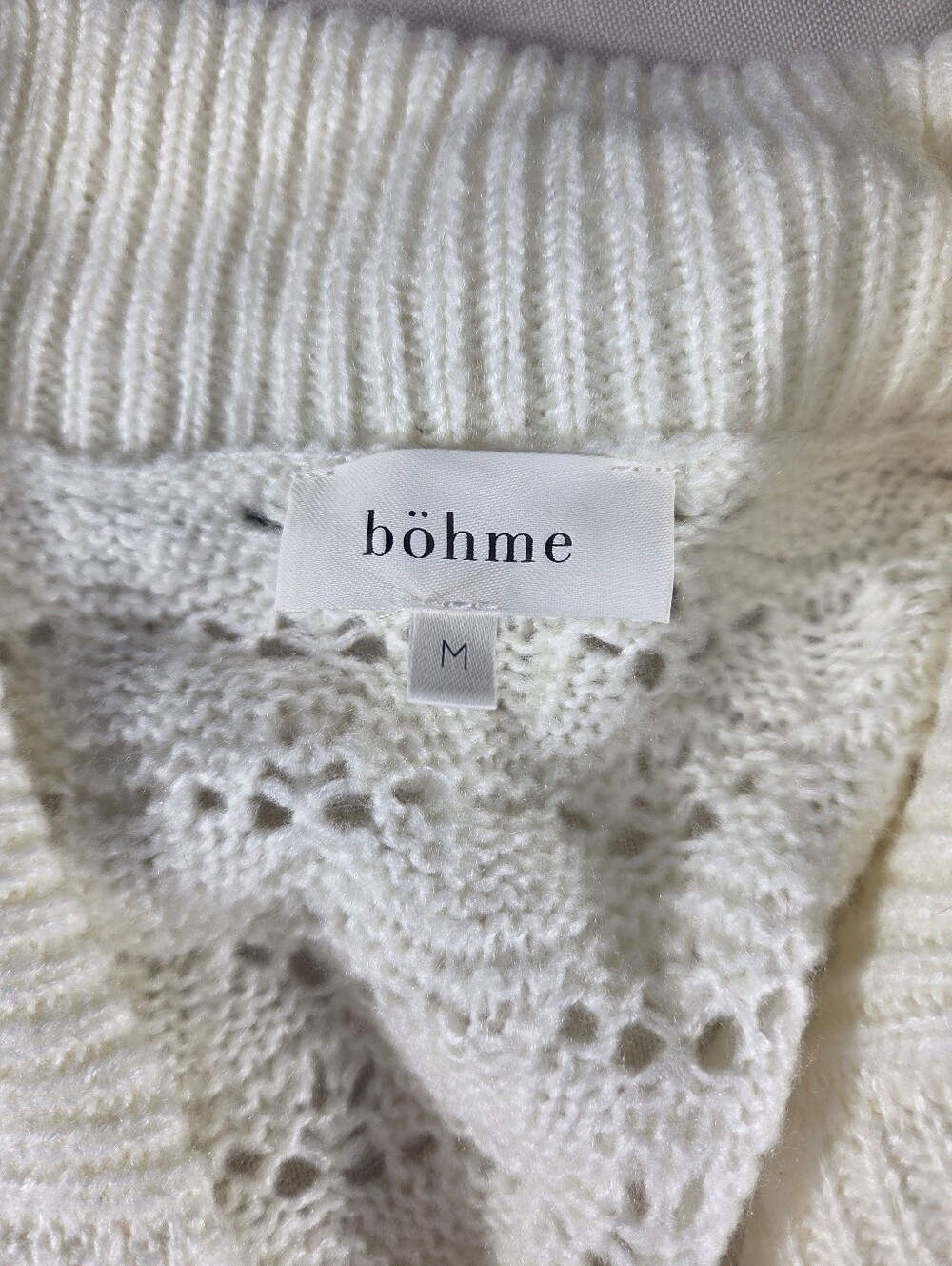 Böhme Ivory Pointelle Knit Scallop Hem Cardigan M - Picture 4 of 6
